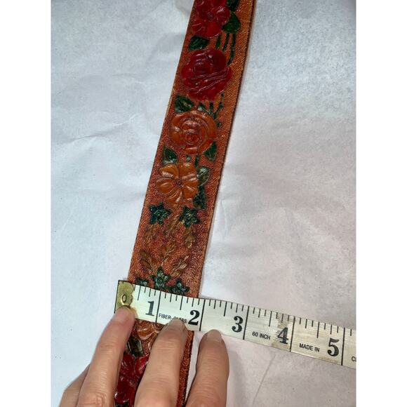 Unisex DUN DEE 70's TOOLED Western Leather Belt w/ ENAMEL HORSE Buckle - Picture 7 of 8